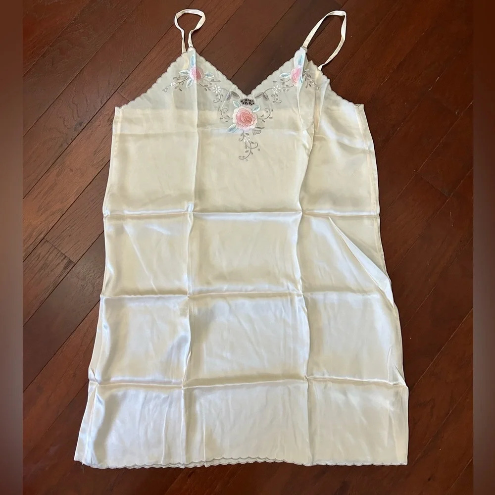 Peach Pink Pure Silk Slip Dress XL Brand New hand double sided embroidery - Picture 1 of 9